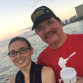 My dad & I enjoying coffee on the beach during sunrise.
